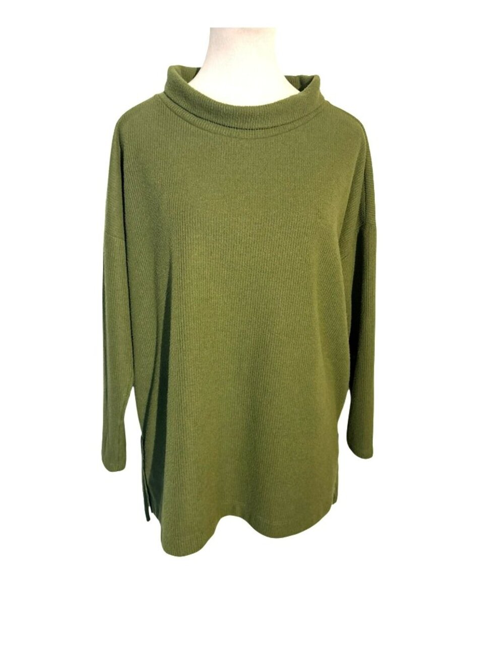 Anthropologie Theresa Olive Green Ribbed Knit Mock Neck Long Sleeve Tunic Top S